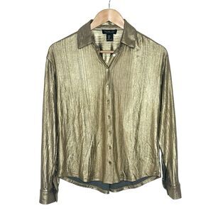 Rachel Zoe Gold Metallic Button Up Long Sleeve Shirt Womens S Disco Y2K